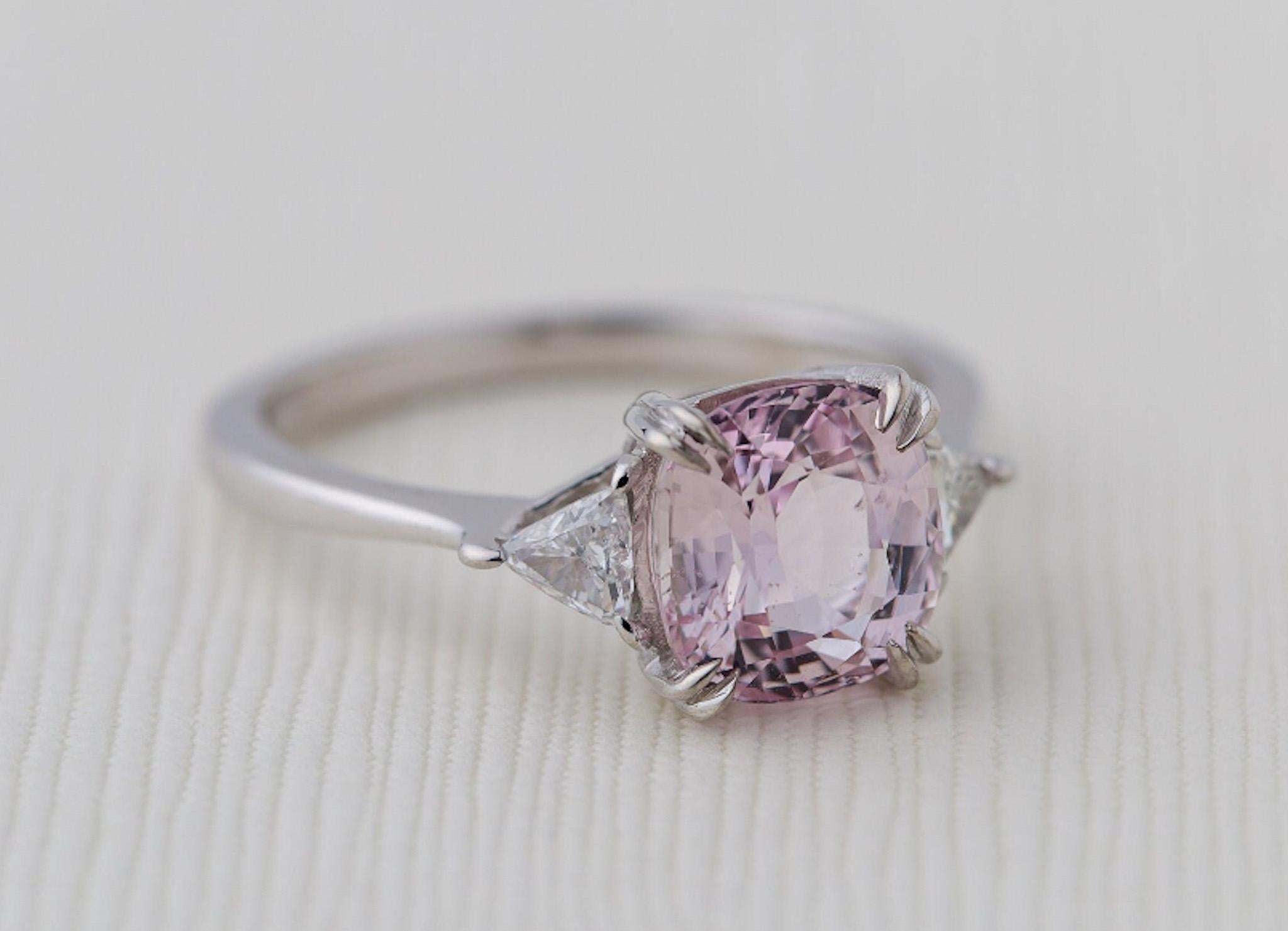 Women's GIA Certified 2.59 Ct. Natural Pink Sapphire 3-Stone Diamond Engagement Ring