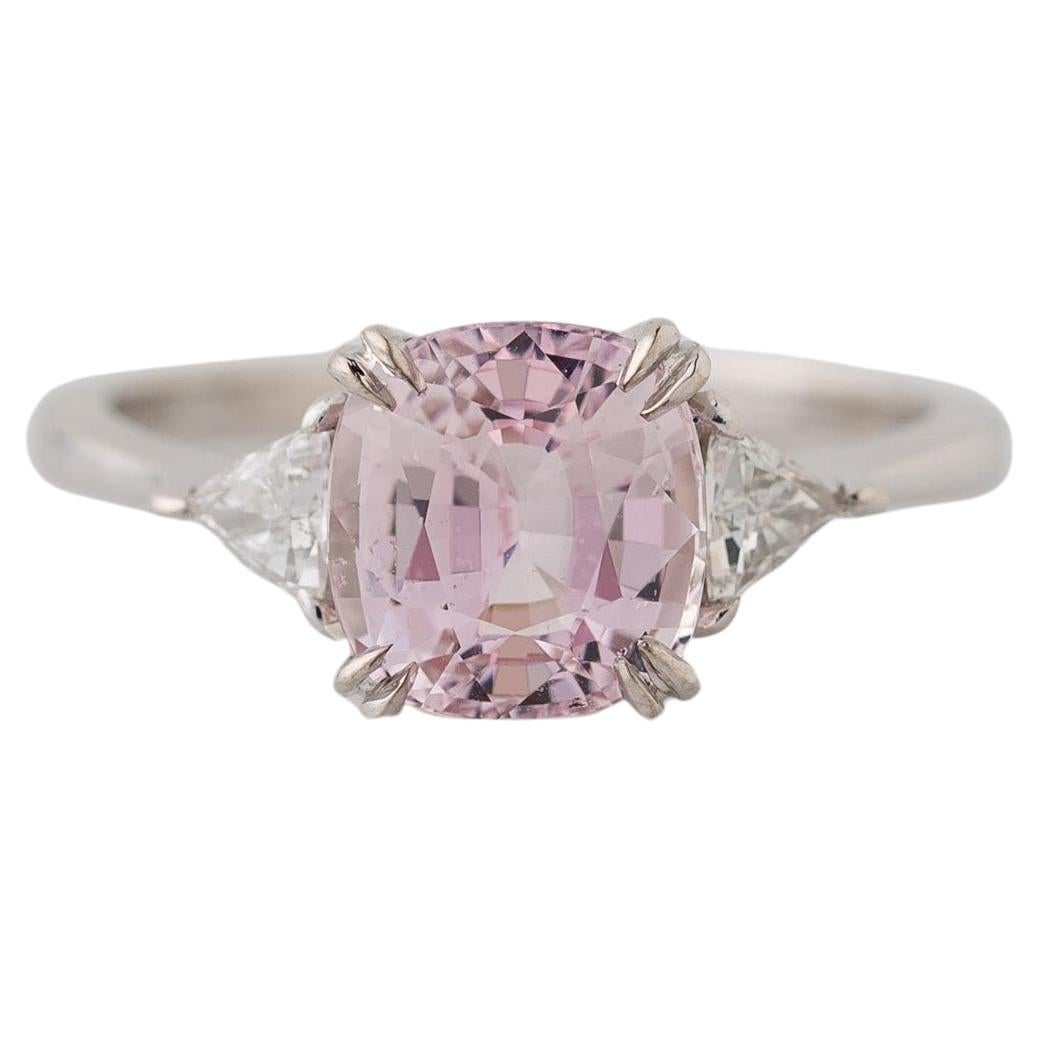GIA Certified 2.59 Ct. Natural Pink Sapphire 3-Stone Diamond Engagement Ring