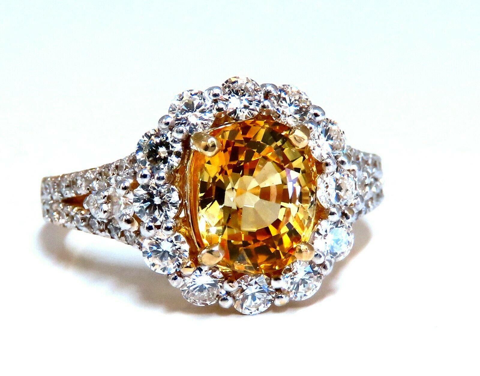 Yellow Orange Classic Halo Sapphire ring.

2.59ct. Natural GIA Certified  Yellow Sapphire Ring

GIA Certified Report ID: 2358608440

8.27 X 6.56 X 5.32mm

Full cut oval brilliant 

Clean Clarity & Transparent



1.70ct. Diamonds.

Round & full cuts