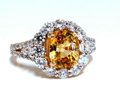 GIA Certified 2.59 Carat Natural Yellow Natural Sapphire Diamonds Ring 14 Karat