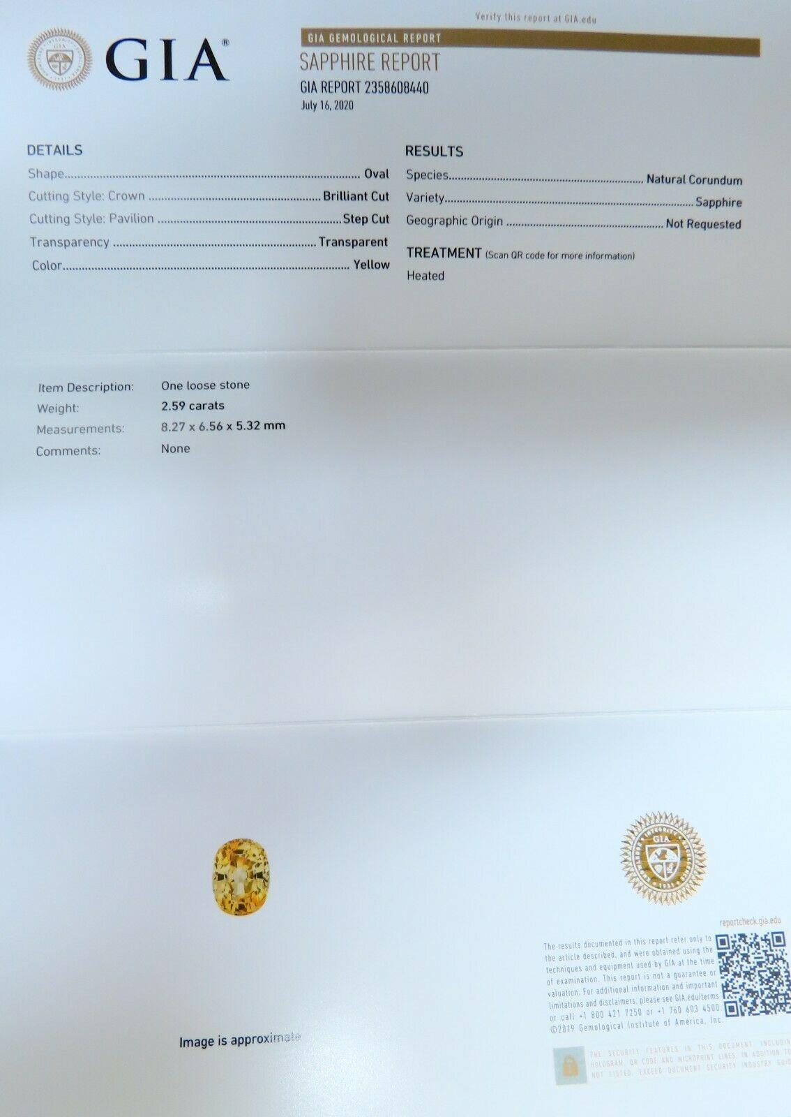 GIA Certified 2.59 Carat Natural Yellow Natural Sapphire Diamonds Ring 14 Karat For Sale 2