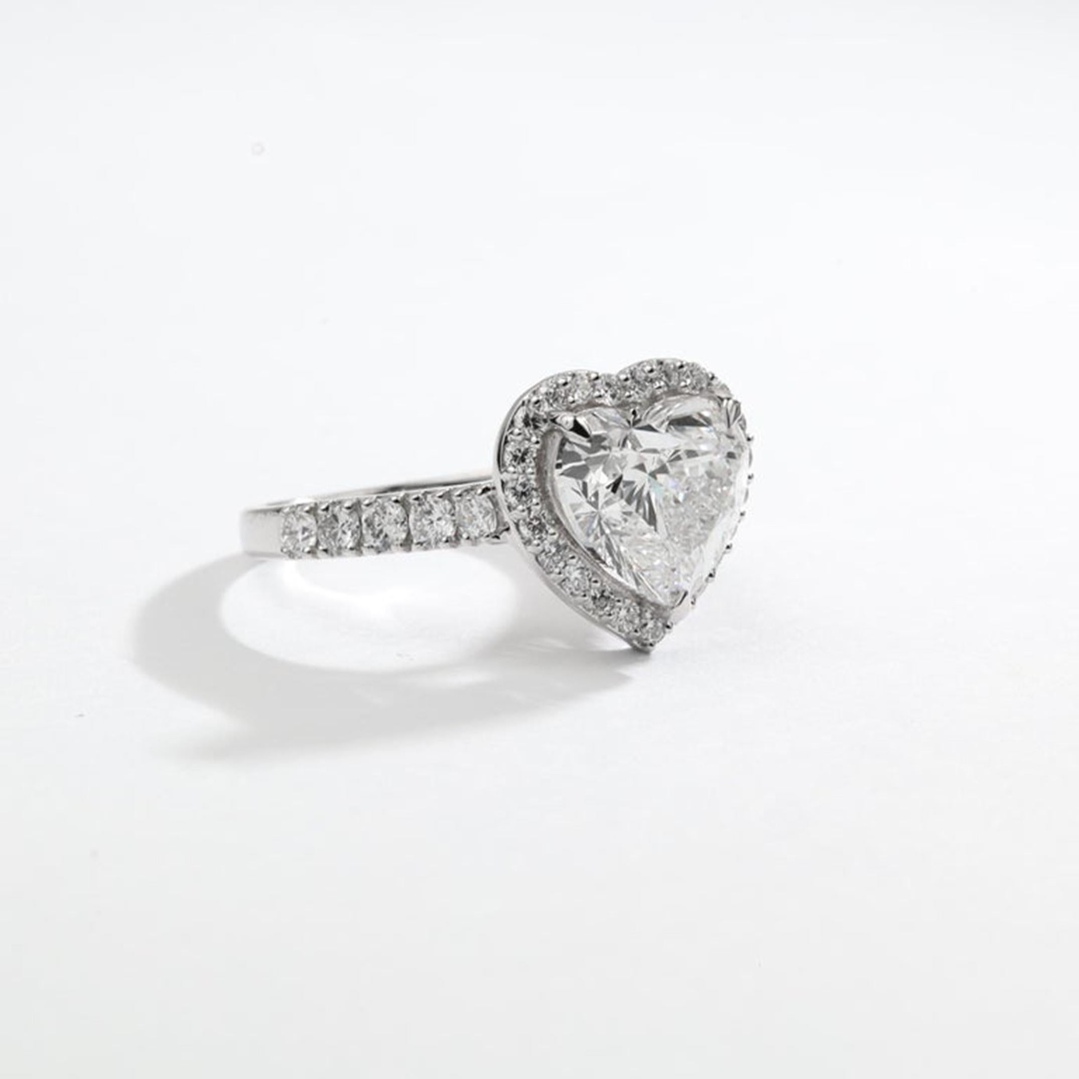 GIA-Certified 2.5ct Heart-Cut Diamond Halo Engagement Ring in 18K White Gold For Sale 2