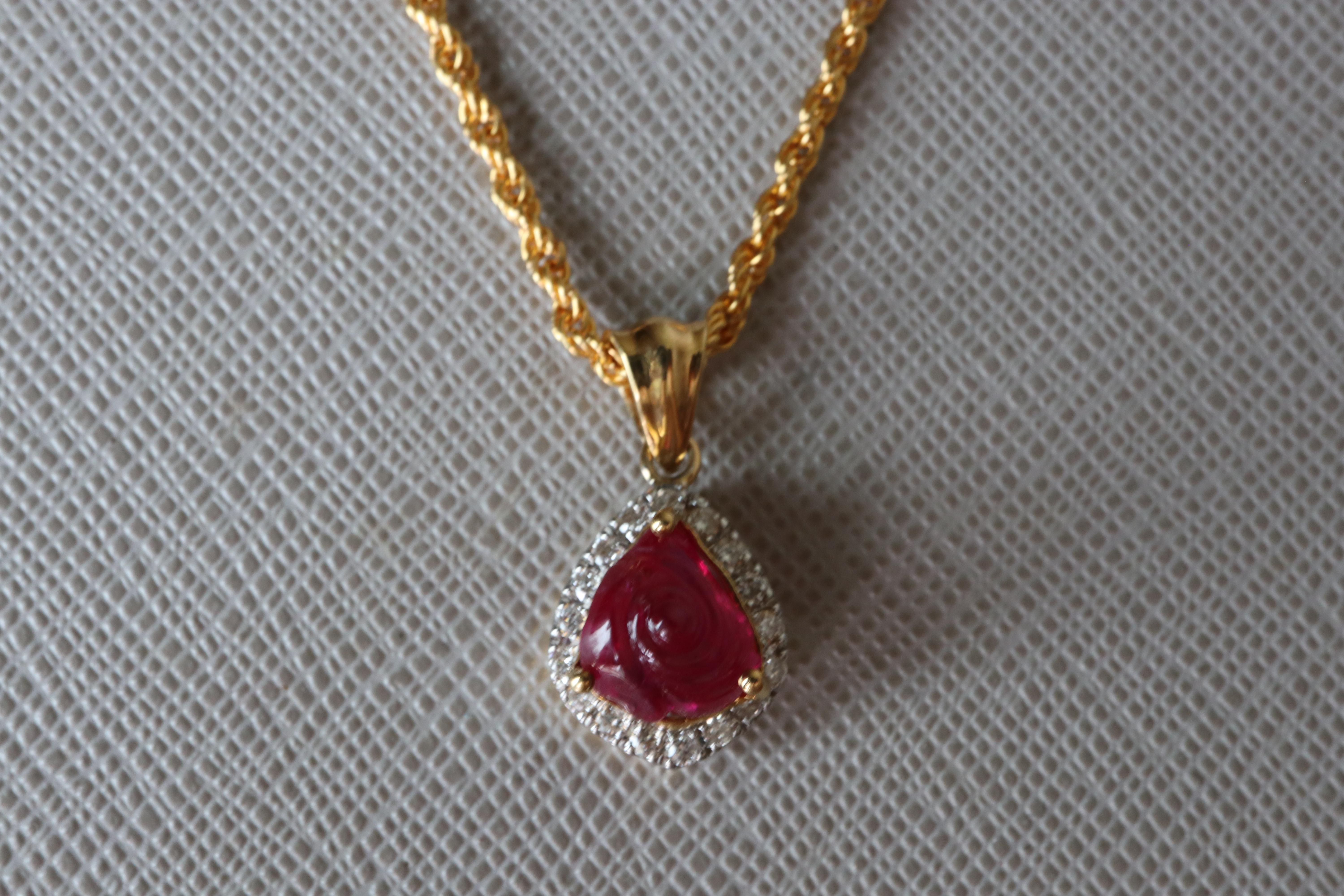 Art Deco GIA Certified 2.5Ct No Heat Burma Ruby Pendant (Carved Rose)