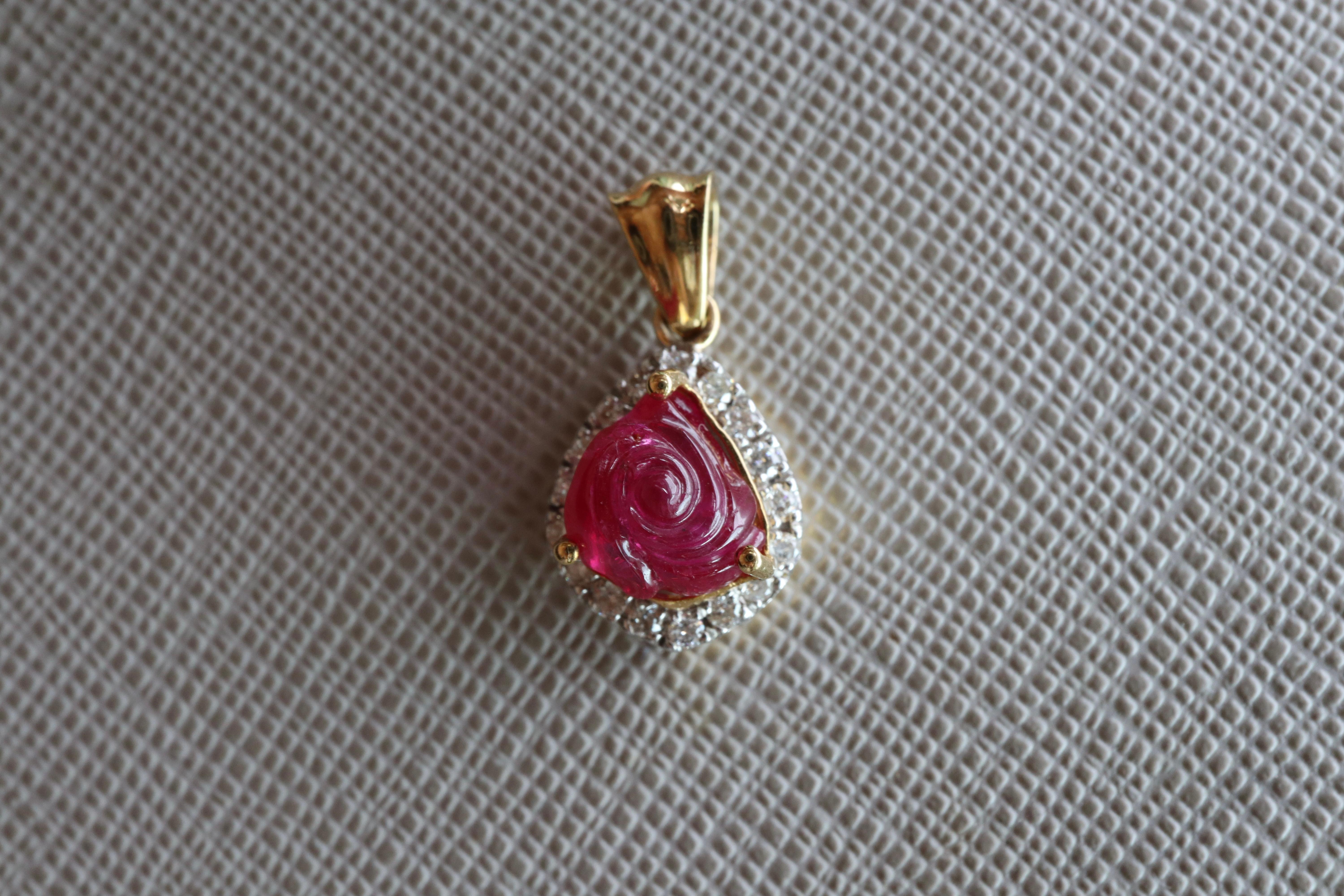 Women's or Men's GIA Certified 2.5Ct No Heat Burma Ruby Pendant (Carved Rose)