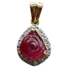 GIA Certified 2.5Ct No Heat Burma Ruby Pendant (Carved Rose)