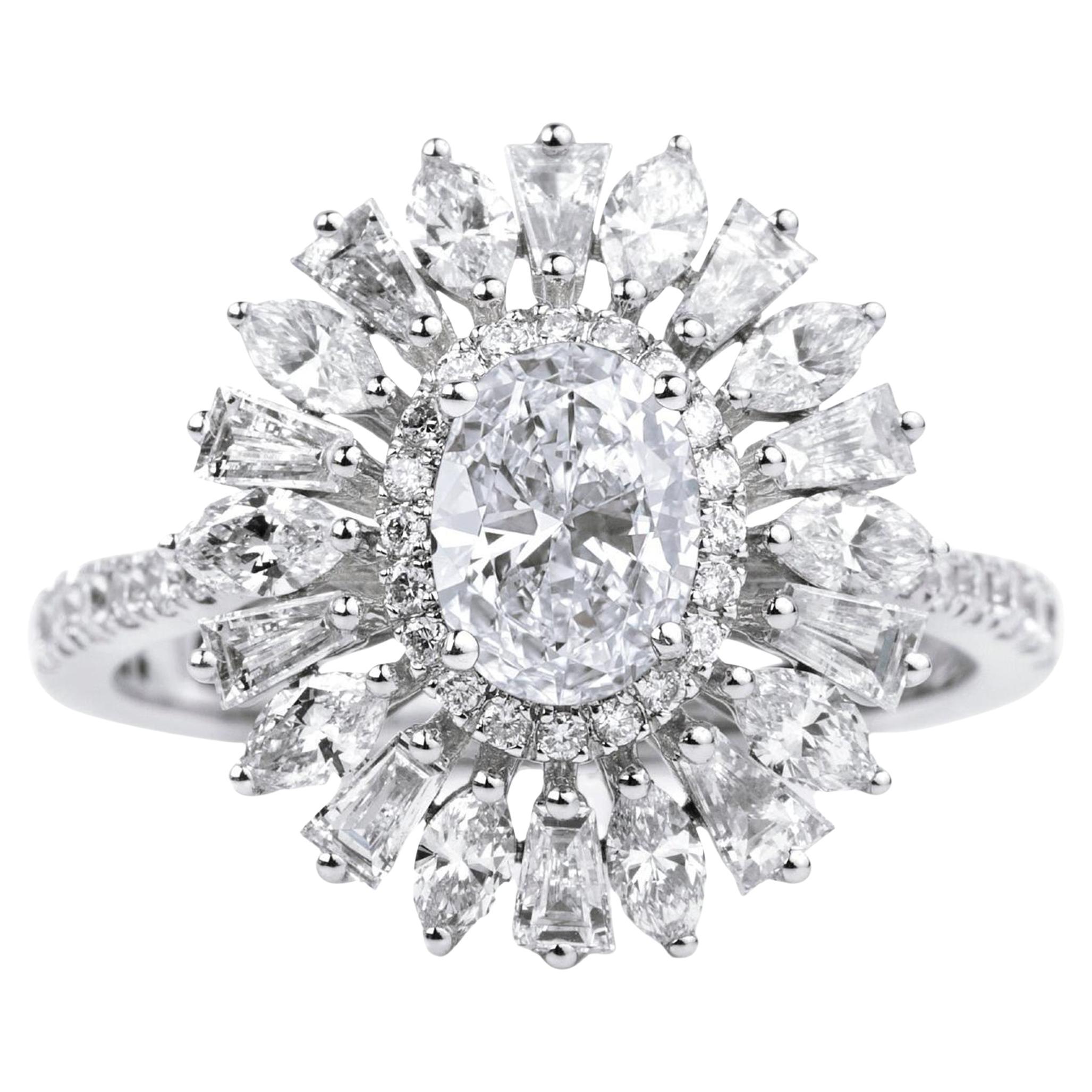 Anello da cocktail con doppio diamante ovale certificato GIA da 2,5 carati in oro bianco 18 carati