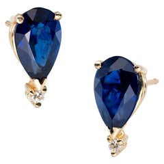GIA Certified 2.6 Carat Blue Sapphire Diamond Yellow Gold Earrings GIA Certified 2.6 Carat Blue Sapphire Diamond Yellow Gold Earrings