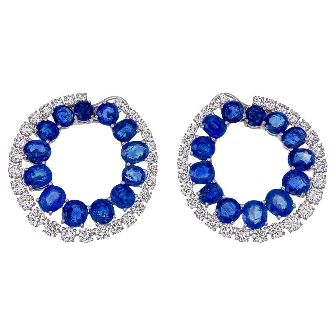 Boucles d
oreilles en diamants et saphir bleu de Birmanie, certifié GIA, de 26 carats, sans chaleur