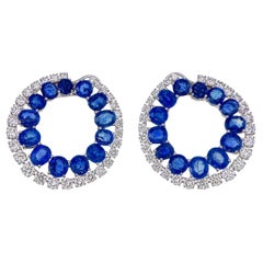 Boucles d
oreilles en diamants et saphir bleu de Birmanie, certifié GIA, de 26 carats, sans chaleur