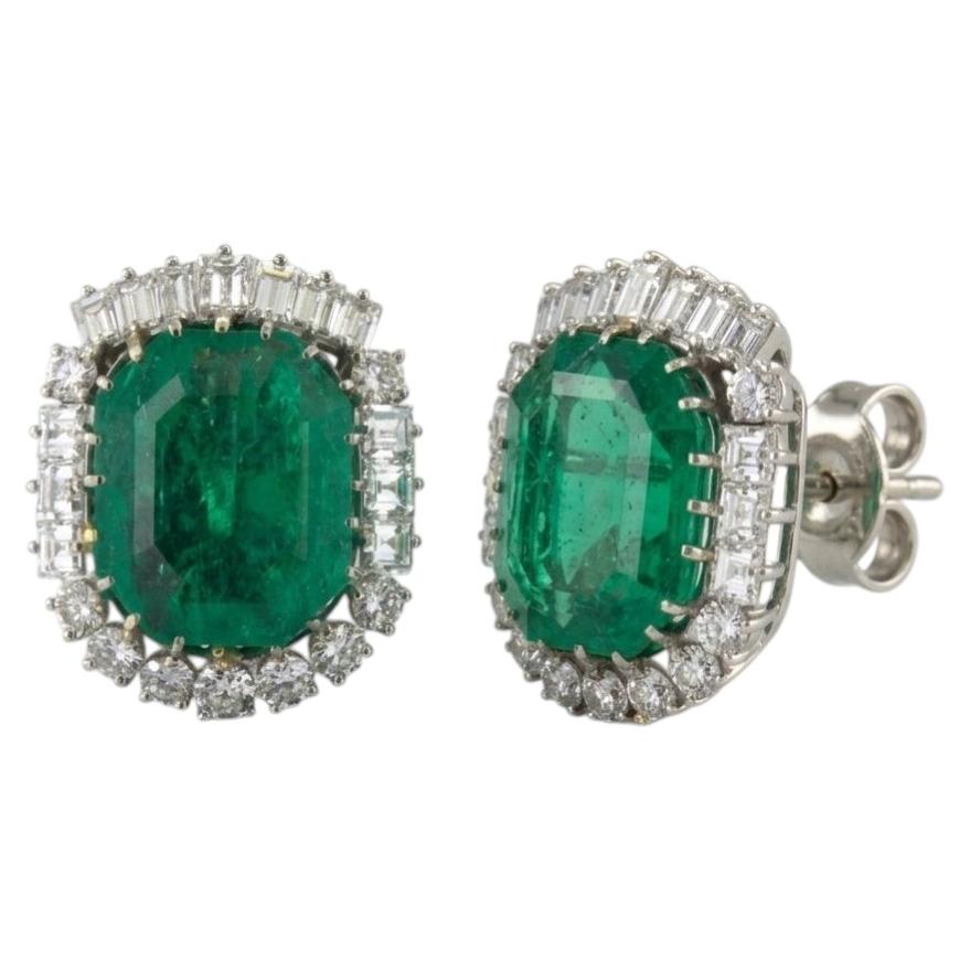 GIA Certified 26 Carat Colombian Emerald Diamond 18k Gold Cluster Earrings