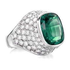 GIA Certified 26 Ct. VIVID GREEN EMERALD Minor Oil Diamond Platinum Ring