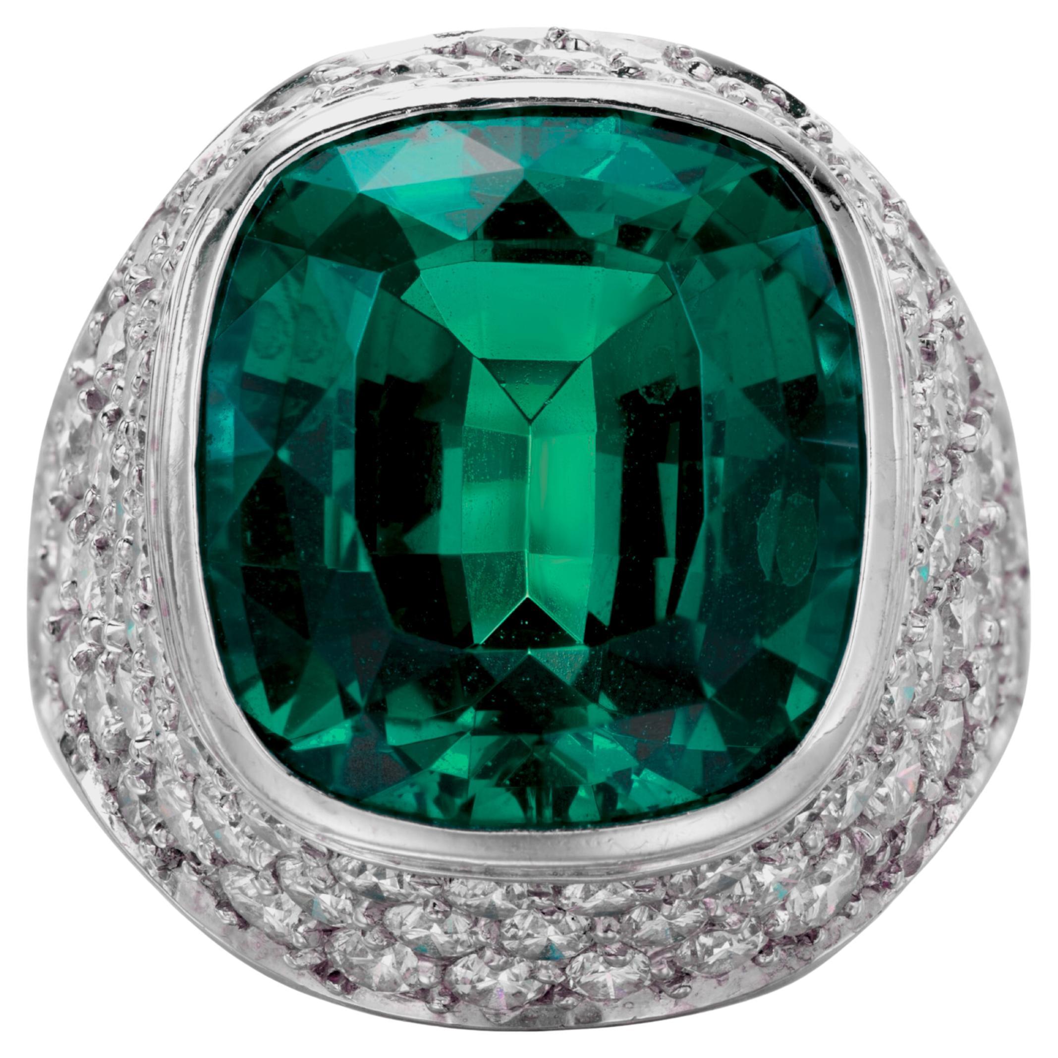 GIA Certified 26 Ct. VIVID GREEN EMERALD Minor Oil Diamond Platinum Ring