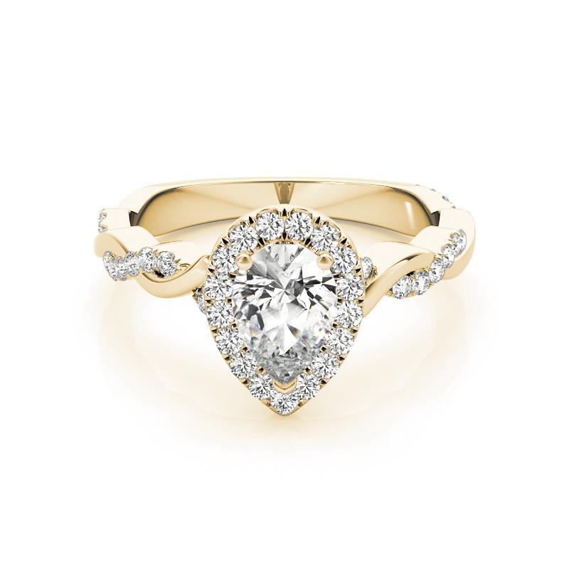Taille poire Bague à diamant en or jaune 18 carats certifiée GIA de 2,60 carats avec anneau tressé et halo de poire en vente