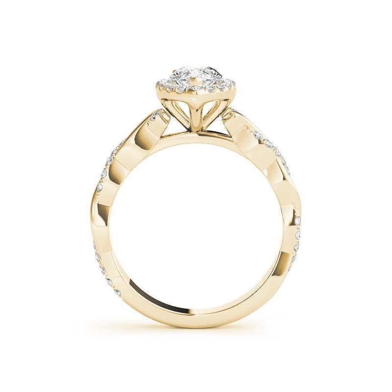 Bague à diamant en or jaune 18 carats certifiée GIA de 2,60 carats avec anneau tressé et halo de poire Pour femmes en vente