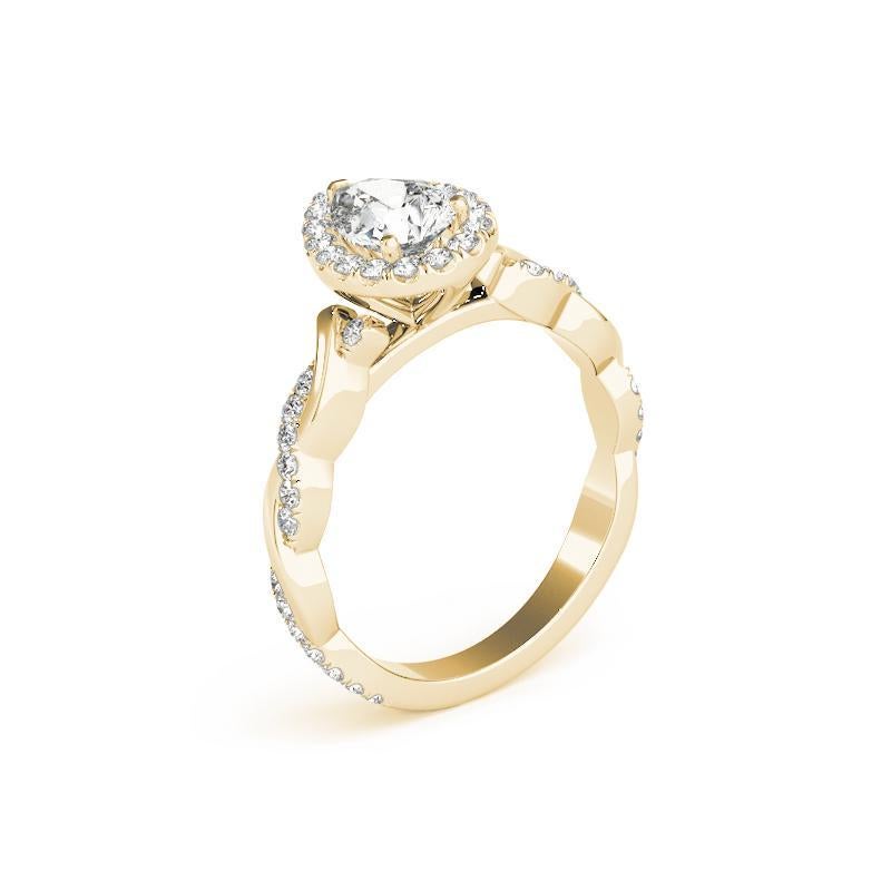 Bague à diamant en or jaune 18 carats certifiée GIA de 2,60 carats avec anneau tressé et halo de poire en vente 1
