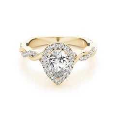 Bague à diamant en or jaune 18 carats certifiée GIA de 2,60 carats avec anneau tressé et halo de poire