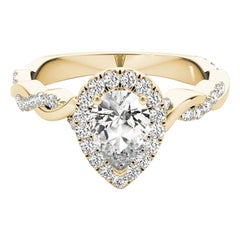 Bague à diamant en or jaune 18 carats certifiée GIA de 2,60 carats avec anneau tressé et halo de poire