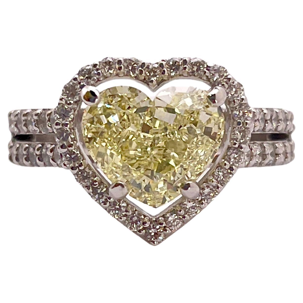 GIA Certified 2.61 Carat Natural Fancy Yellow Heart Diamond 18K Engagement Ring For Sale