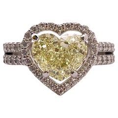 GIA Certified 2.61 Carat Natural Fancy Yellow Heart Diamond 18K Engagement Ring