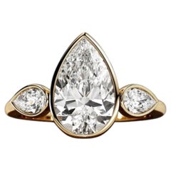GIA Certified 2.60 Carats F/VS1 Pear Diamonds Three-Stone Trilogy Ring 18K Gold