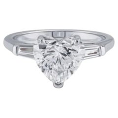 GIA Certified 2.60 Cts E VS1 Heart Baguette Diamonds Trilogy Ring 18K White Gold