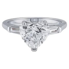 GIA Certified 2.60 Cts E VS1 Heart Baguette Diamonds Trilogy Ring 18K White Gold