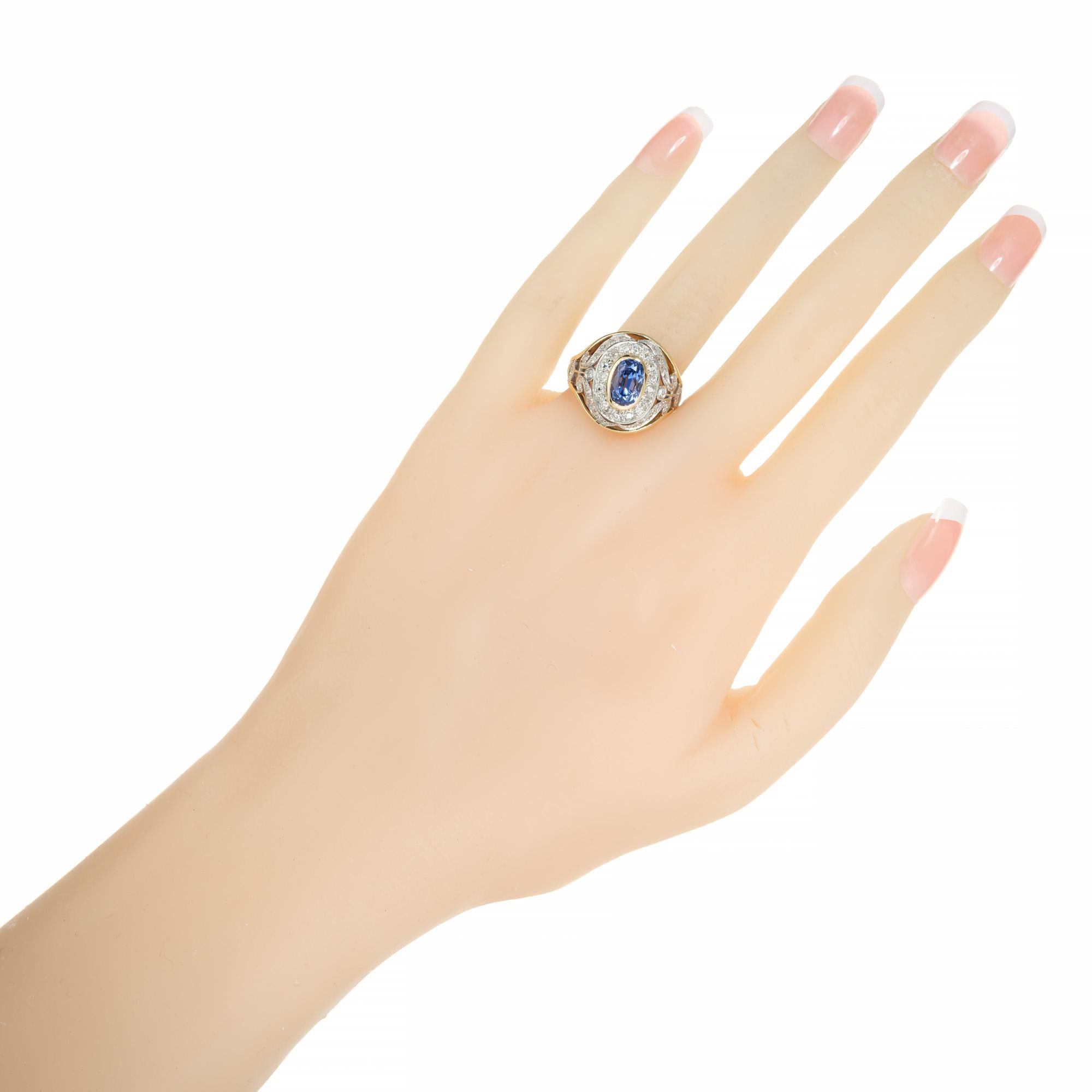 Bague cocktail en or jaune et platine avec saphir de 2,60 carats et diamants certifiés GIA en vente 3