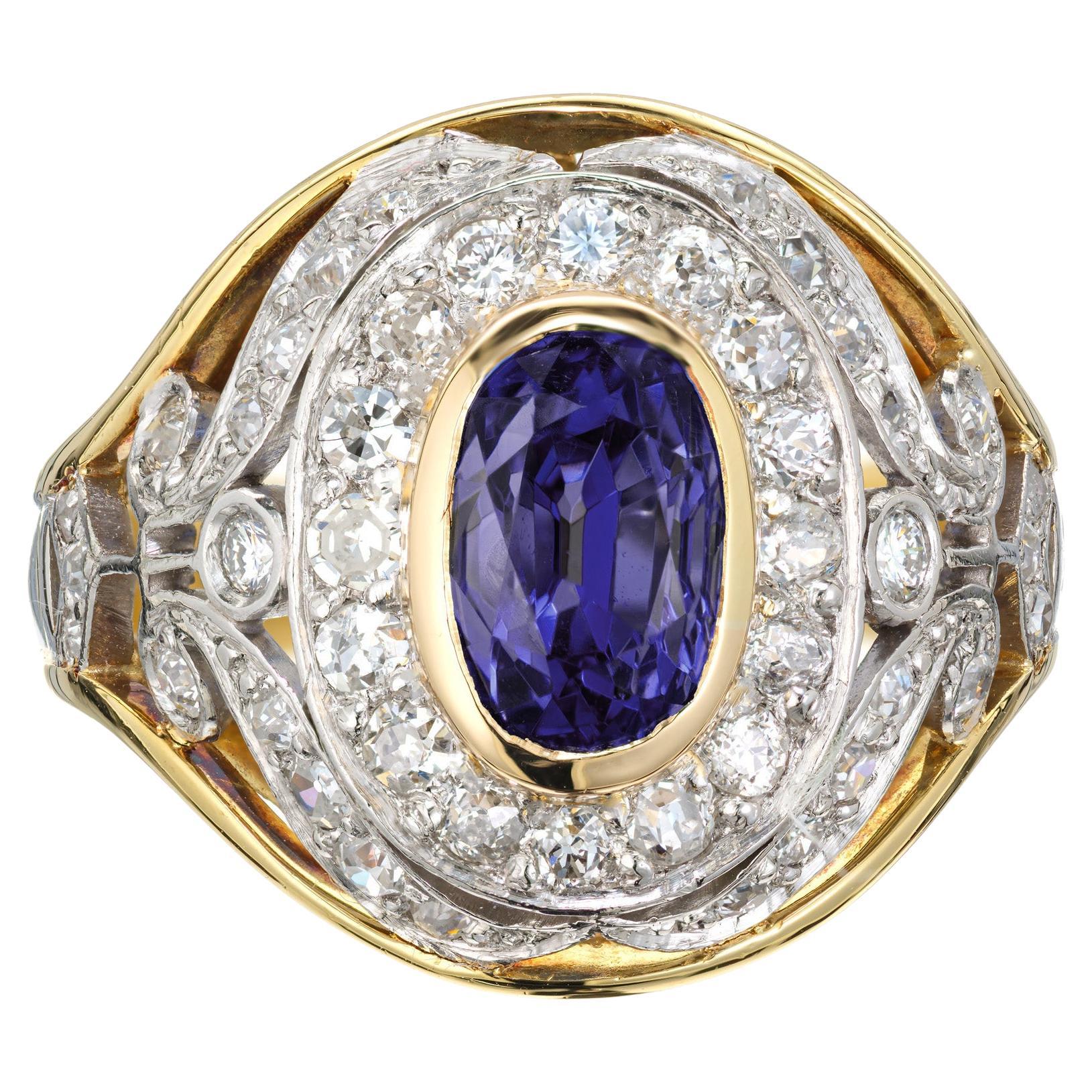GIA Certified 2.60 Oval Carat Sapphire Diamond Halo Gold Platinum Cocktail Ring