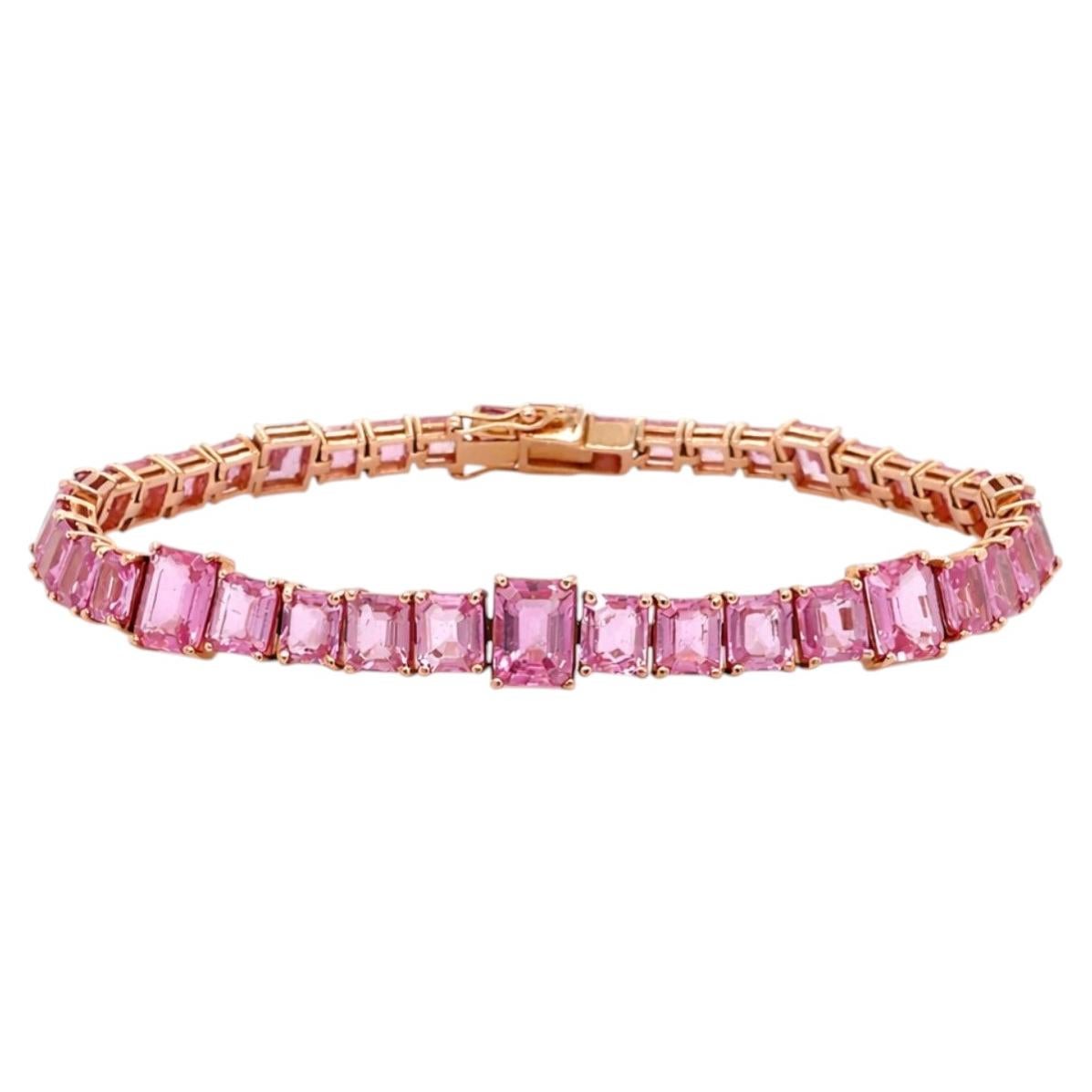 GIA Certified 26.00 Ct Pink Sapphire Step-Cut High-Jewelry Tennis Bracelet