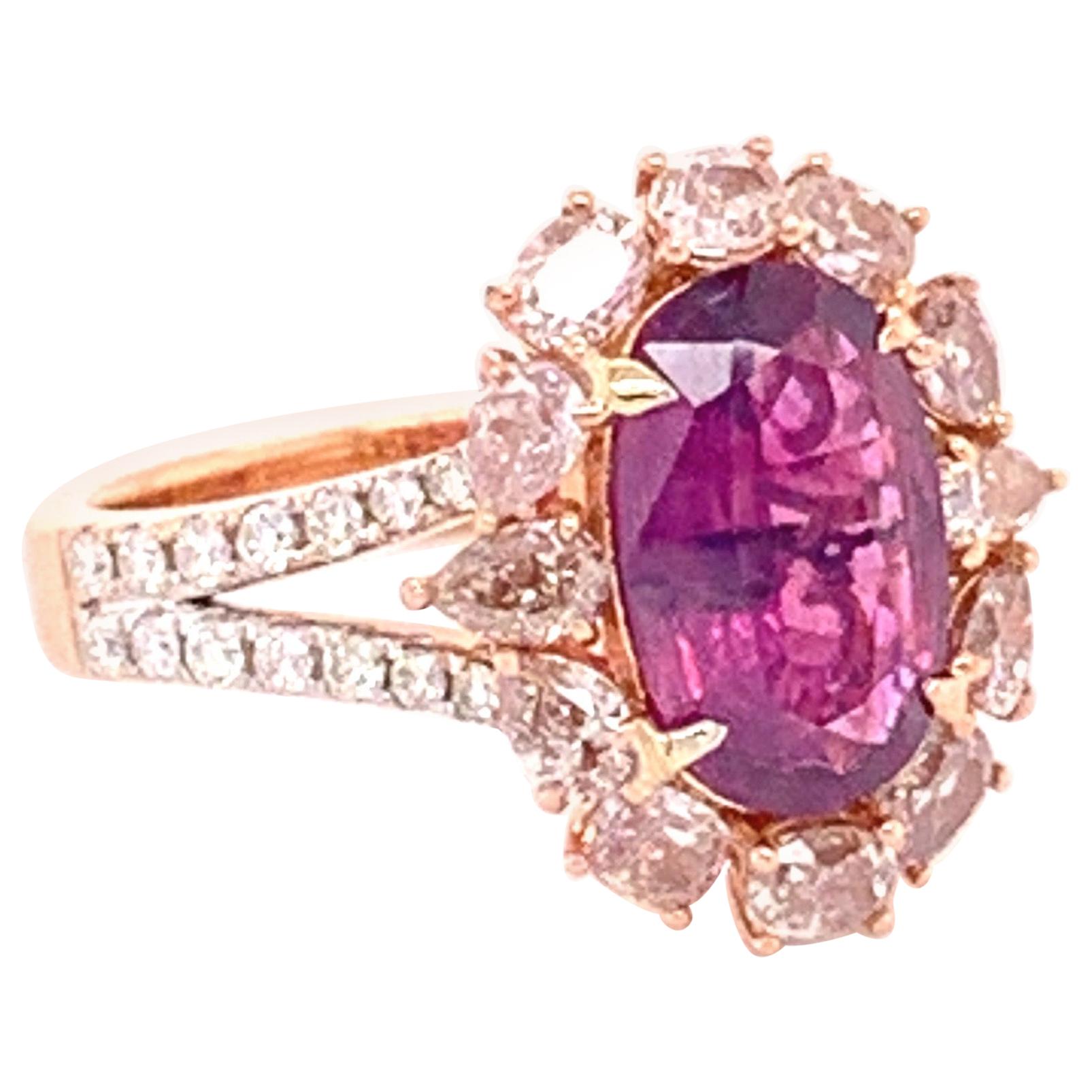 GIA Certified 2.61 Carat Kashmir Sapphire and Pink Diamond Ring