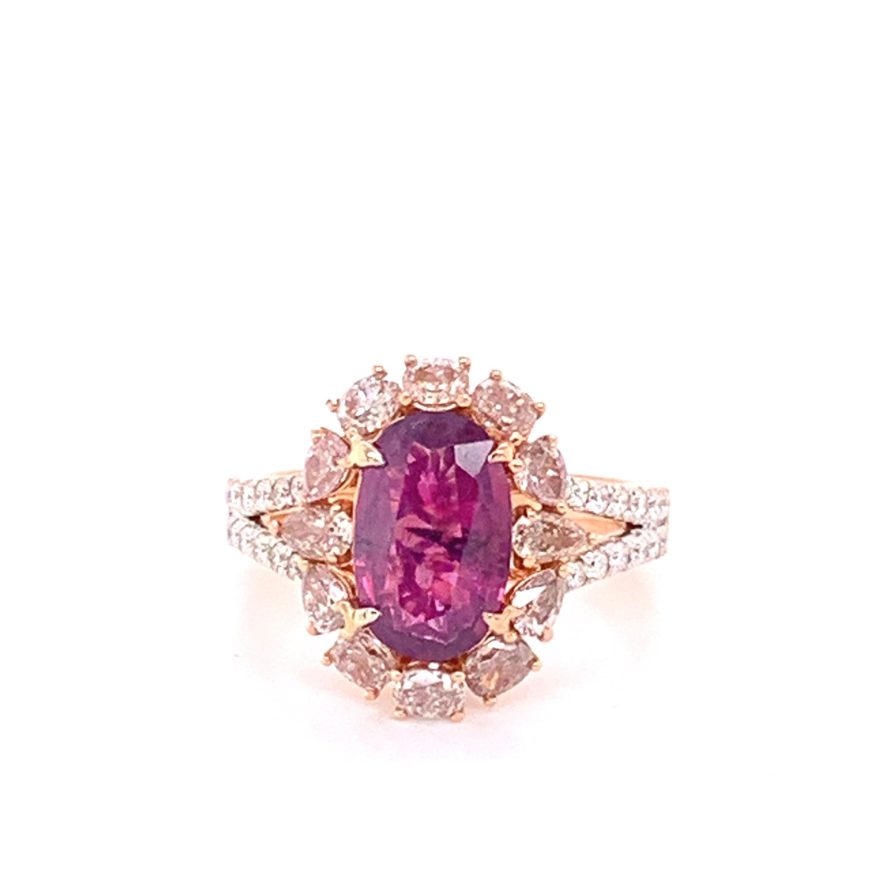 Artisan GIA Certified 2.61 Carat Kashmir Sapphire and Pink Diamond Ring