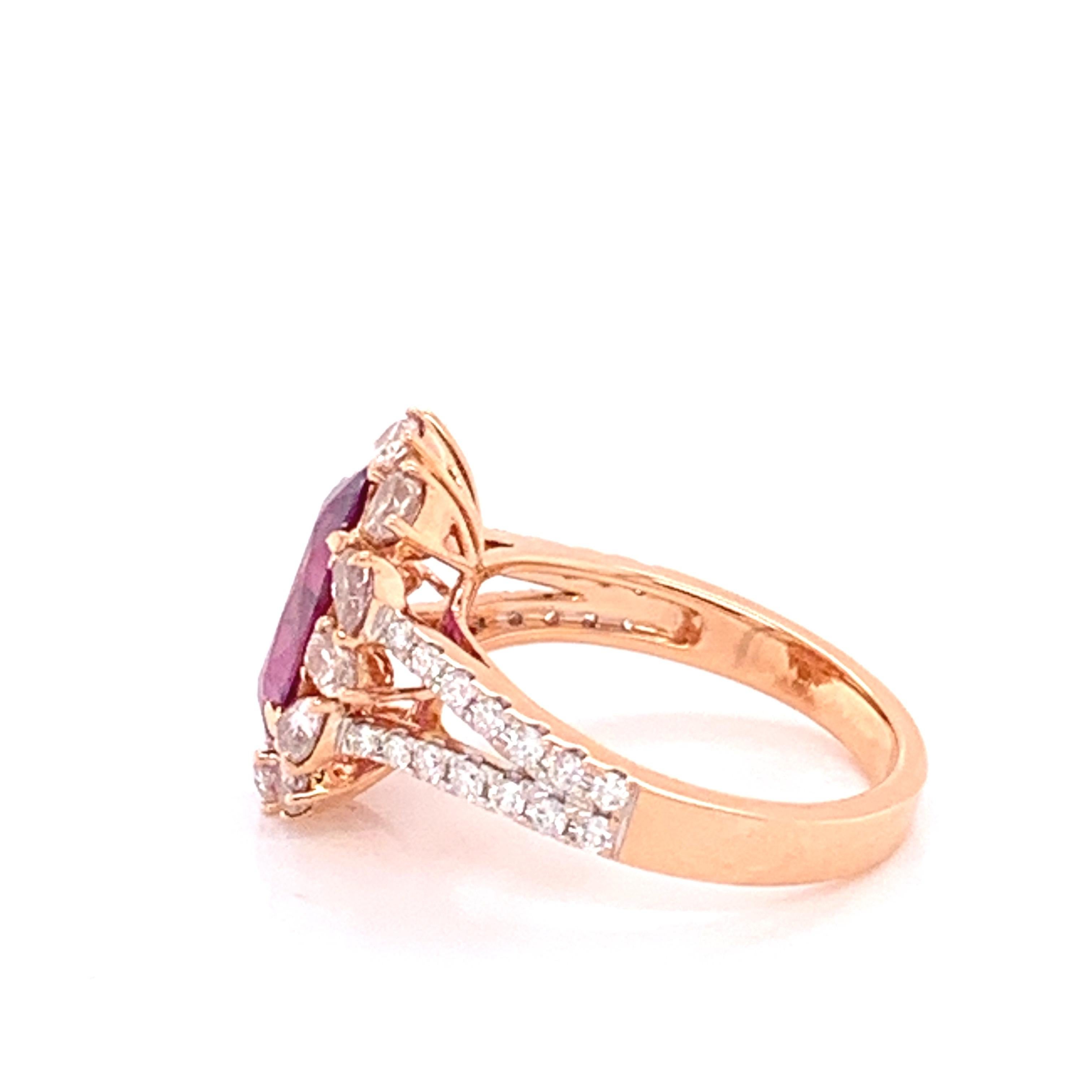 Oval Cut GIA Certified 2.61 Carat Kashmir Sapphire and Pink Diamond Ring
