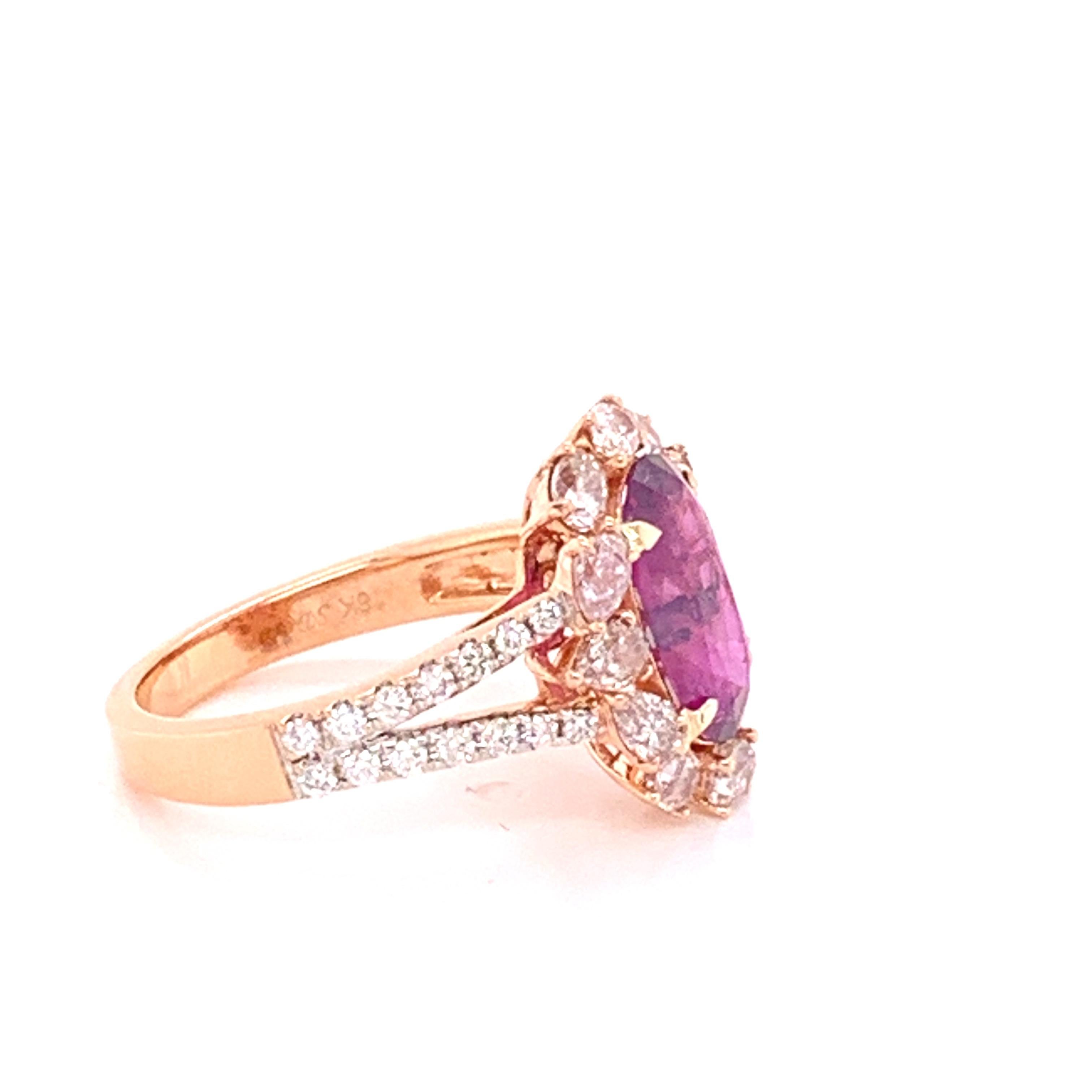 GIA Certified 2.61 Carat Kashmir Sapphire and Pink Diamond Ring In New Condition In Trumbull, CT