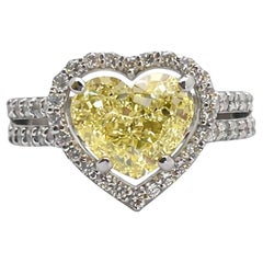 GIA Certified 2.61 CT Natural Fancy Yellow Heart Diamond 18K Engagement Ring