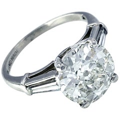 GIA Certified 2.61 Old European Cut Diamond in Deco Era Platinum Engagement Ring