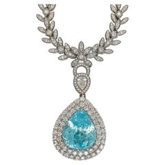 GIA zertifiziert 26,16 Karat Paraiba Weißer Diamant Weißgold Halskette