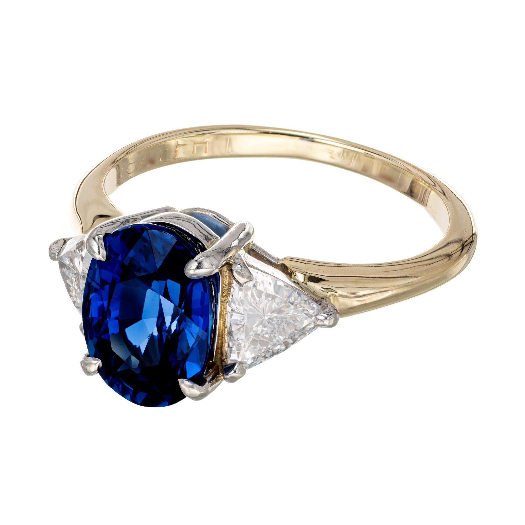 Oval Cut GIA Certified 2.62 Carat Blue Sapphire Diamond Yellow Gold Engagement Ring