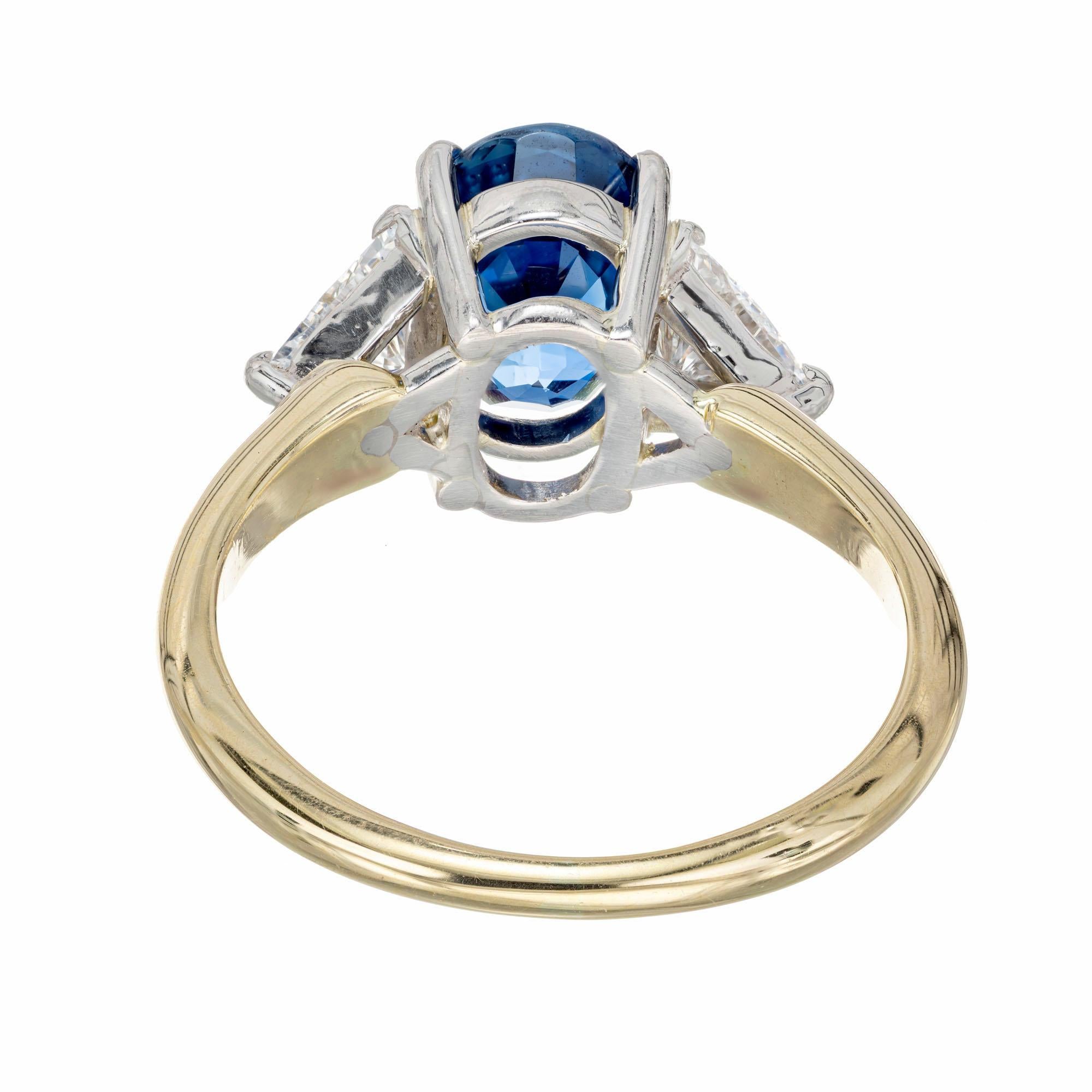Women's GIA Certified 2.62 Carat Blue Sapphire Diamond Yellow Gold Engagement Ring