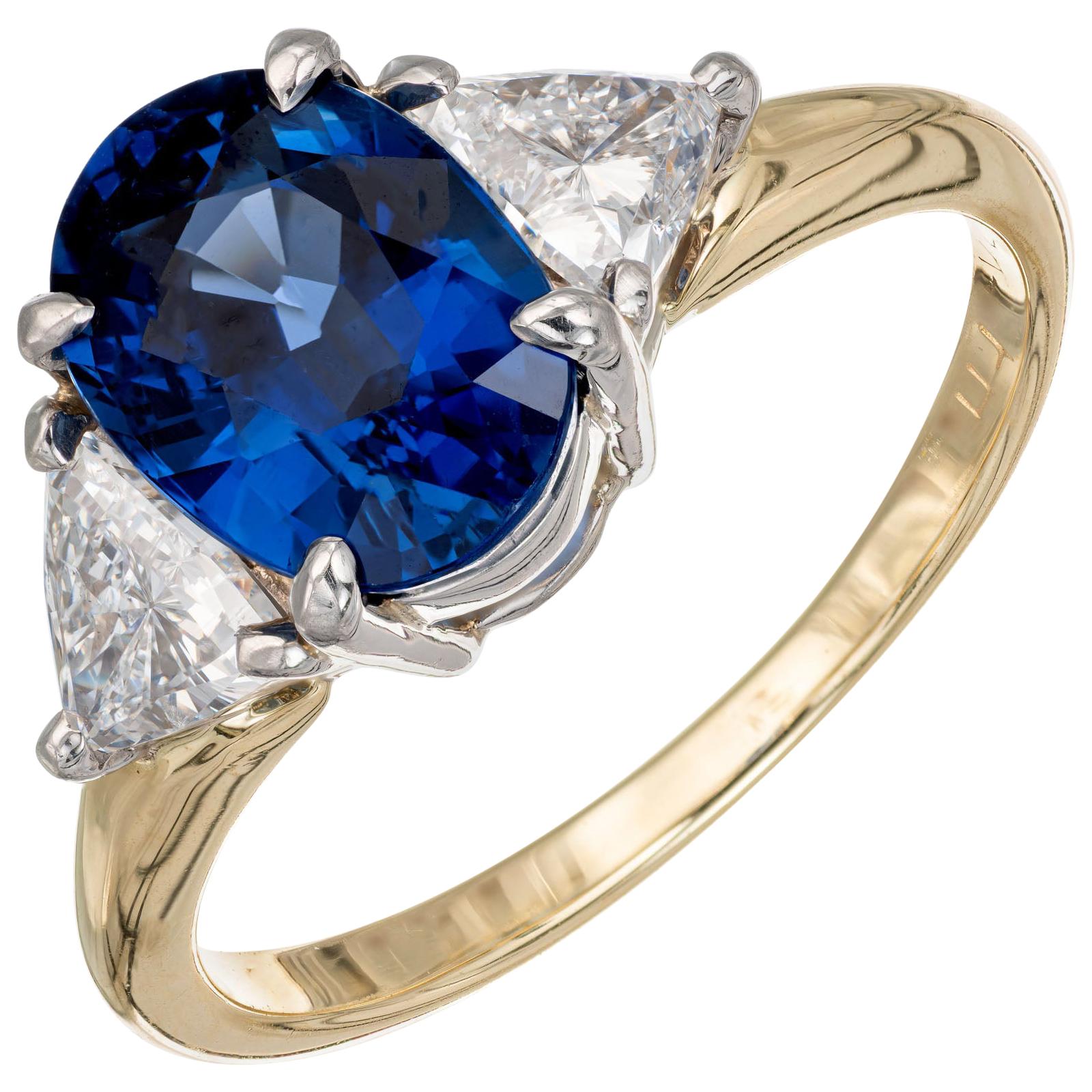 Bague de fiançailles en or jaune avec saphir bleu de 2,62 carats et diamants certifiés GIA