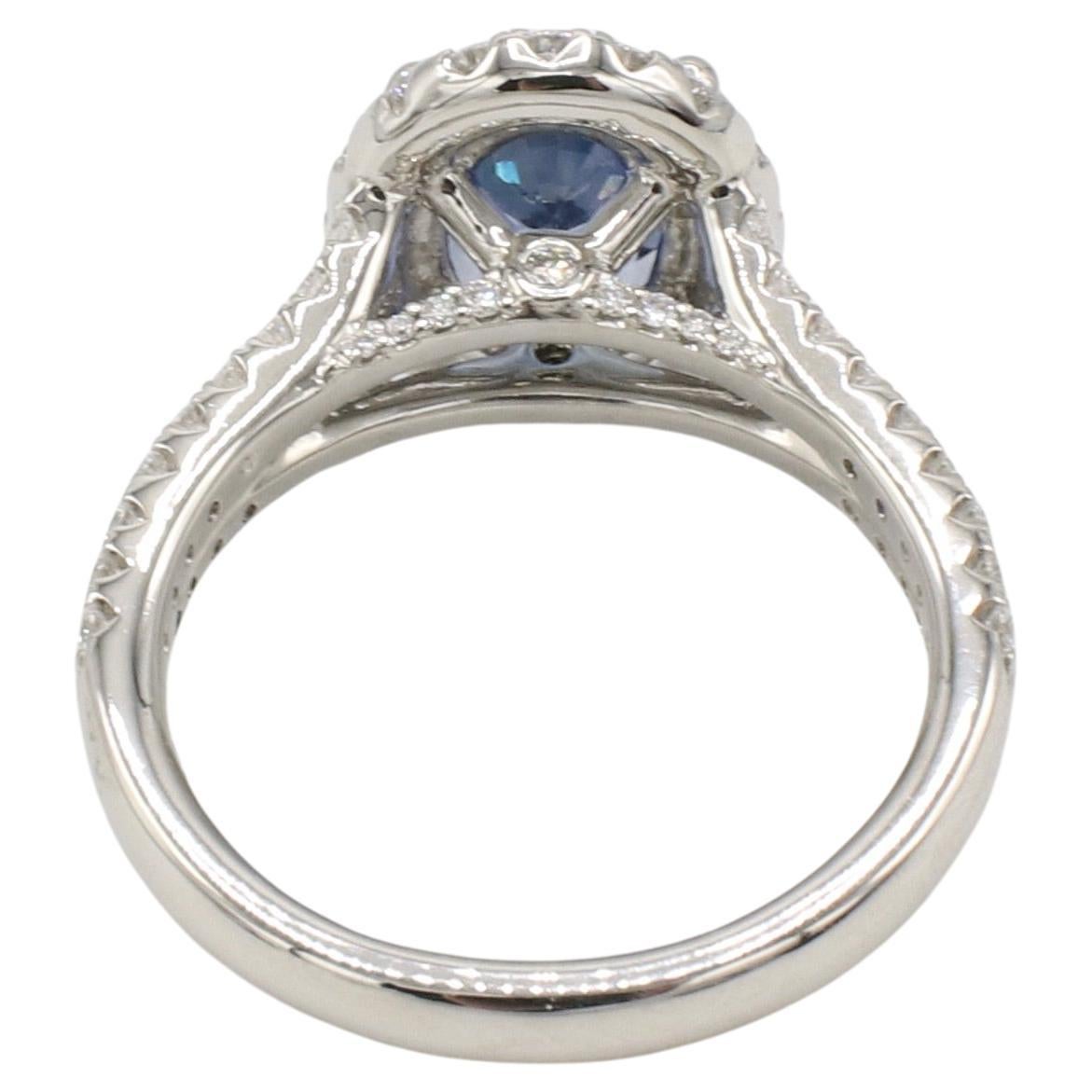 Oval Cut GIA Certified 2.62 Carat Natural Oval Blue Sapphire & Diamond Halo Ring For Sale