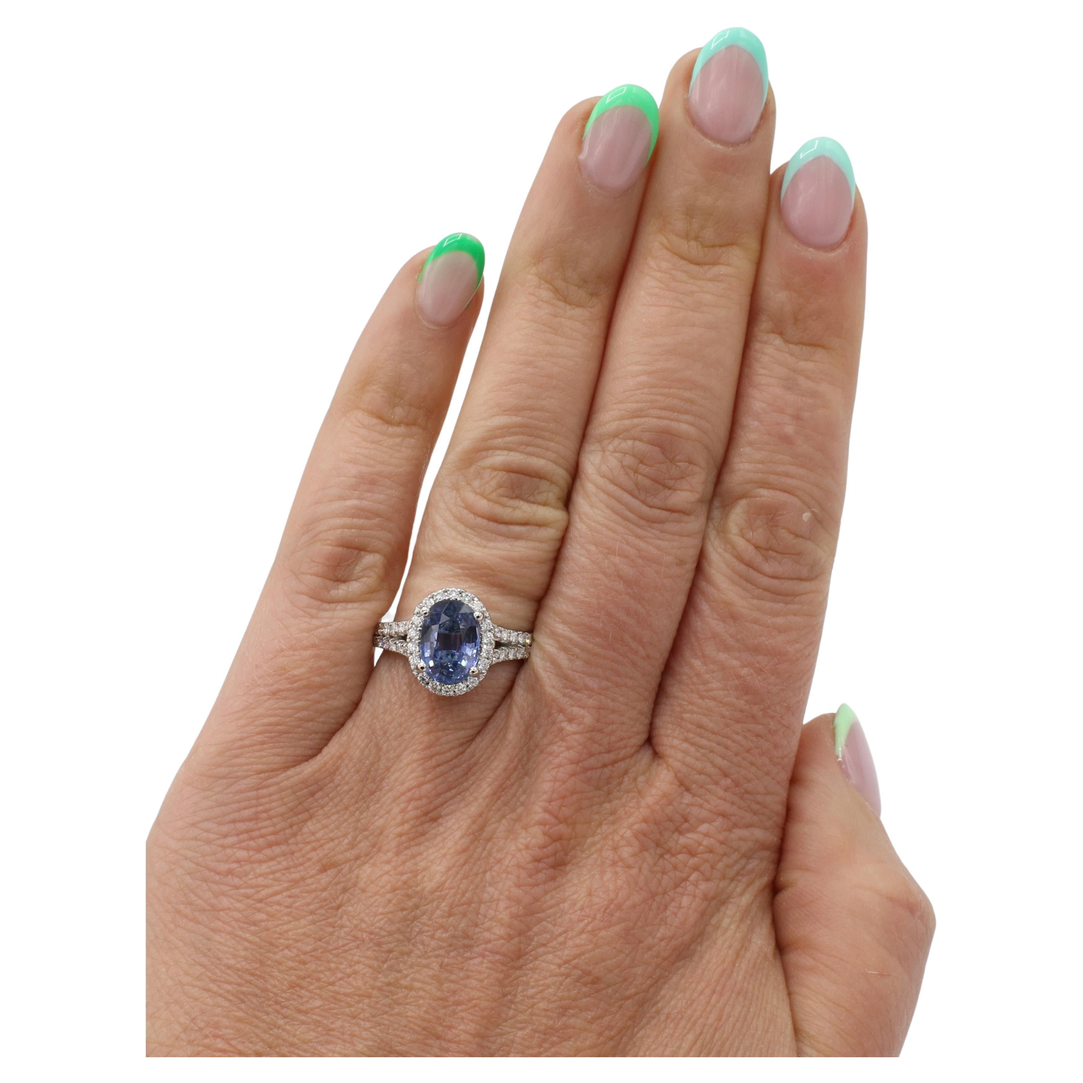 GIA Certified 2.62 Carat Natural Oval Blue Sapphire & Diamond Halo Ring In Excellent Condition For Sale In  Baltimore, MD