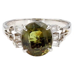 GIA Certified 2.62 Carat Oval Green Alexandrite & Diamond Platinum Vintage Ring