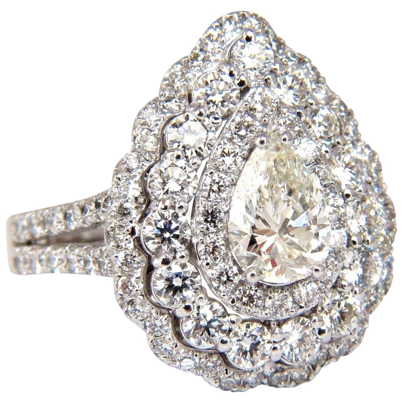 GIA Certified 2.62 Carat Pear Shape Diamond Ballerina Ring 14k Cluster H/Vs1