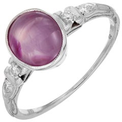 GIA Certified 2.62 Carat Purple Star Sapphire Diamond Gold Engagement Ring