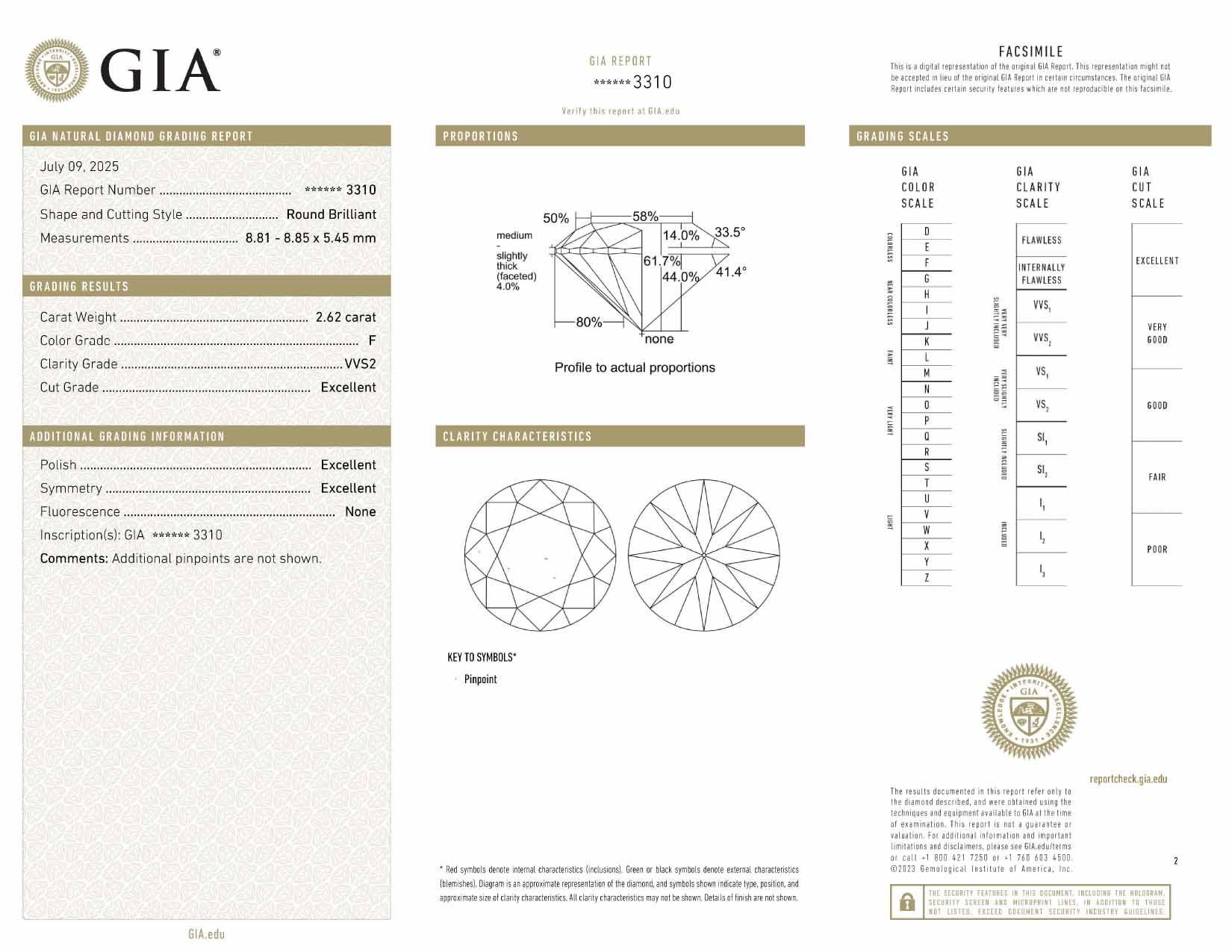 GIA Certified 2.62 Carat Round Cut Diamond F Color VVS2 Clarity Ring in 18K Gold In New Condition For Sale In Chicago, IL