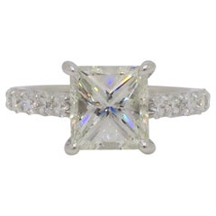 Anillo de diamantes talla princesa de oro blanco de 14k con certificado GIA de 2,62 TQW