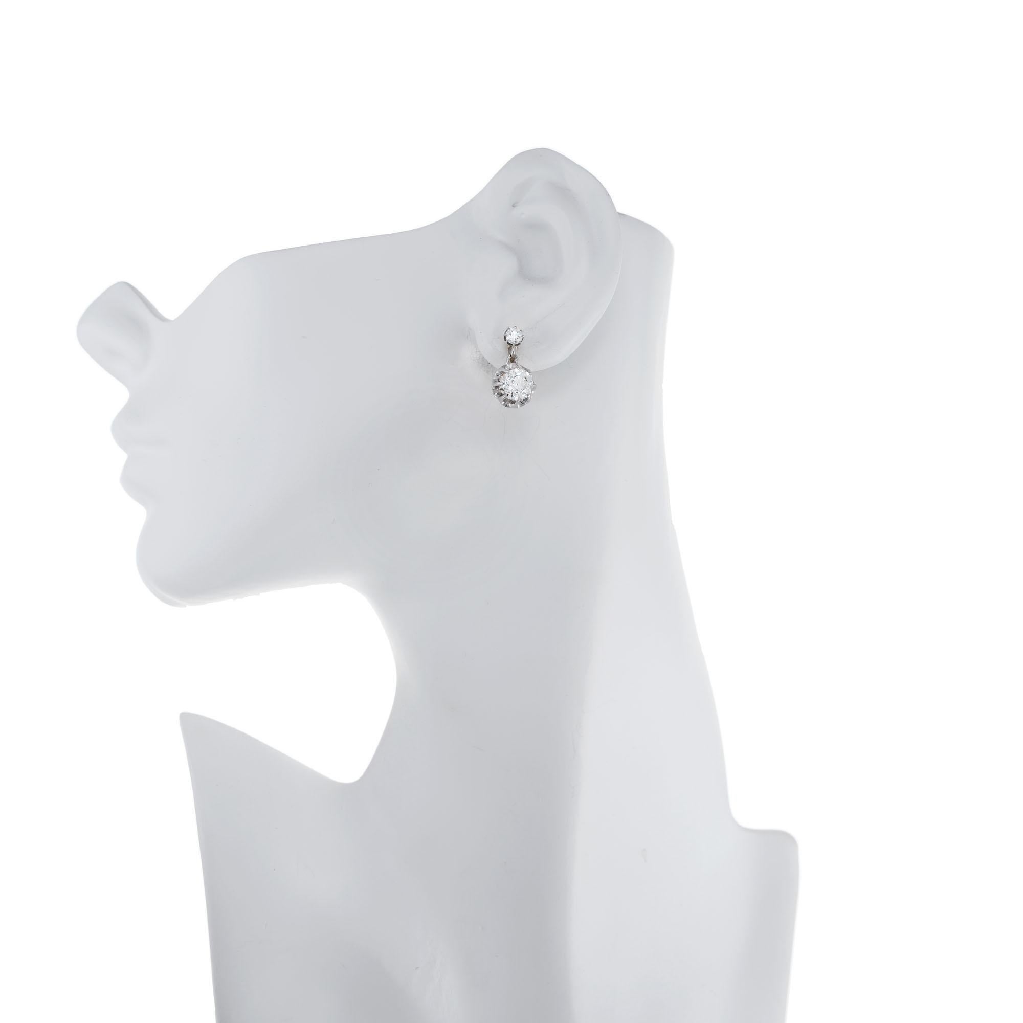 Women's GIA Certified 2.63 Carat Diamonds Yellow Gold Platinum Dangle Earrings  For Sale
