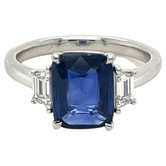 GIA Certified 2.64 Carat Cushion Ceylon Sapphire 
Diamond Ring in Platinum