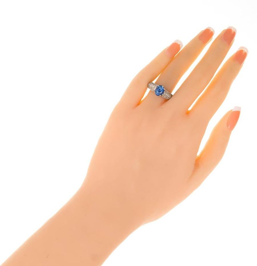 Women's GIA Certified 2.64 Carat Oval Sapphire Diamond White Gold Engagement Ring For Sale