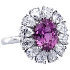 GIA Certified 2.64 Carat Pink Sapphire Platinum Couture Cluster Diamond Ring